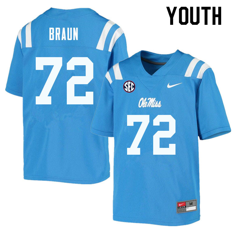 Youth #72 Tobias Braun Ole Miss Rebels College Football Jerseys Sale-Powder Blue